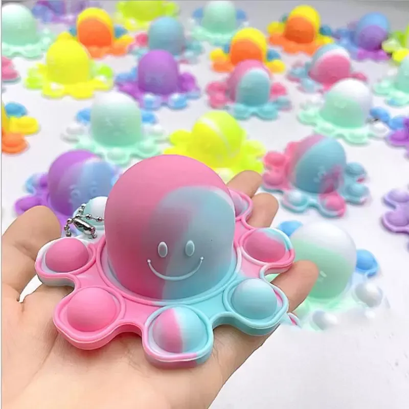 Christmas Halloween Favor Gifts Colorful Octopus Keychain Fidget Toys Multi Emoticon Push Bubble Stress Relief Octopuses Sensory Toy For Autism Special