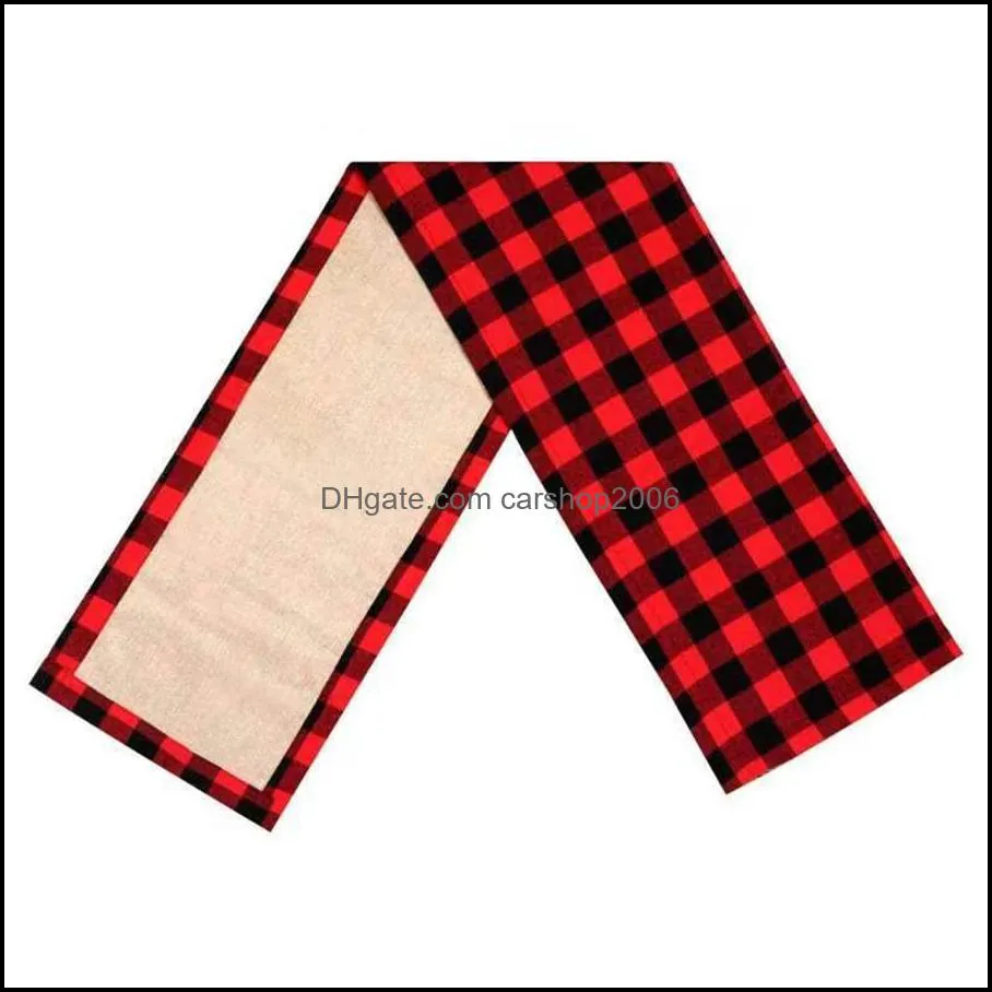 Christmas Table Runners Cotton  Check Plaid and Burlap Double Sided Table Runner for Holiday Winter Home Decorations JK1910KD