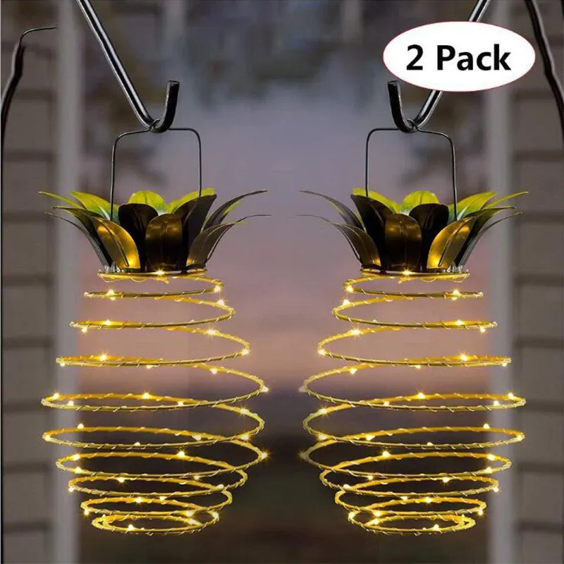 Cadena de lámpara de piña de hierro solar Patio de jardín al aire libre Luces colgantes portátiles decorativas 24LED 30LED 60LED