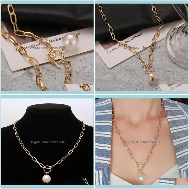 Gothic Baroque Pearl Pendant Necklace Women`s Wedding Punk Large Bead Lariat Golden Long Necklaces Girl Sweet Bridal Jewelry Chains