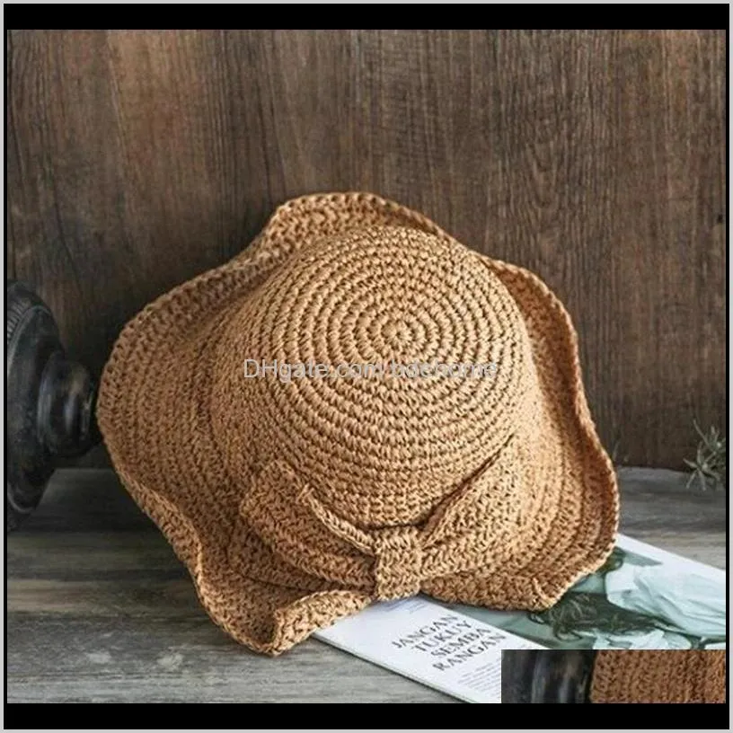 parent-child hot sell summer beach sand 100% raffia bow wide brim sun hat wome and child sunshade bucket hat