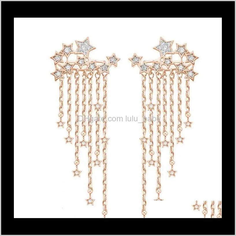 women fashion tassel star pendant earring gold & silver color stylish crystal long earrings fine jewelry best gift t312