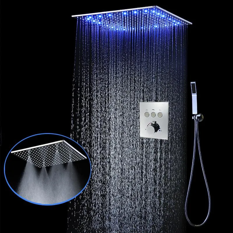 天井のシャワーセット20インチスパミスト雨バスルームヘッドシステムサーモスタットプッシュボタンパネルミキサーの蛇口セット