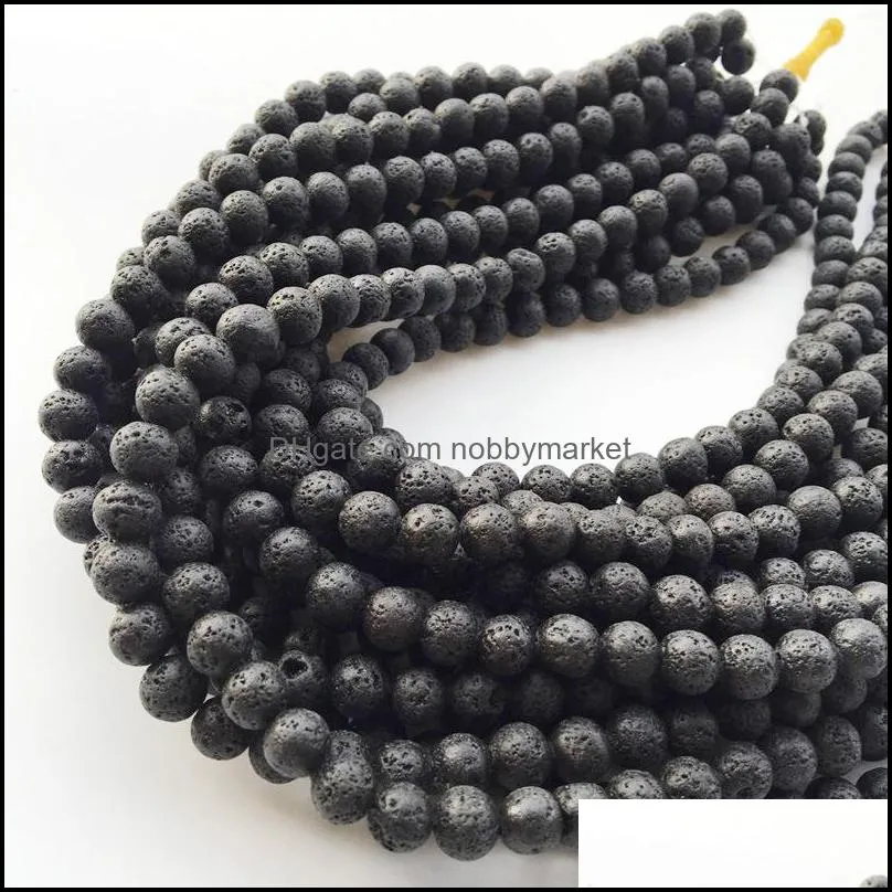 Fashion 8MM Black Lava Volcanic Stone Loose Beads DIY Buddha Essential Oil Diffuser Charm Bead Jewelry Making Accessories