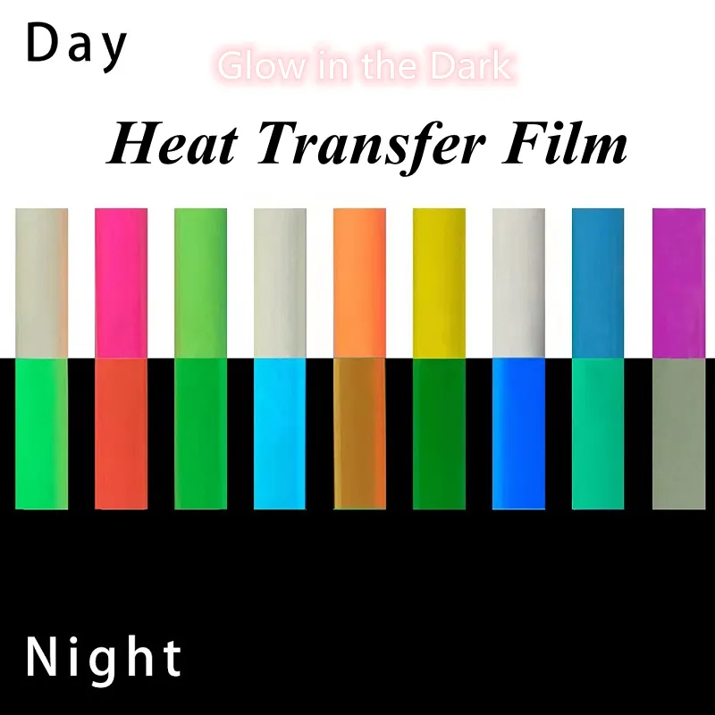 Glow in the Dark Heat Transfer Vinyl Sheets DIY Crafts 25*30cm Fluorescent Iron on HTV Film Press Printing 9.8*11.8 inch PU Luminous Color for Shirts Decorative Stickers