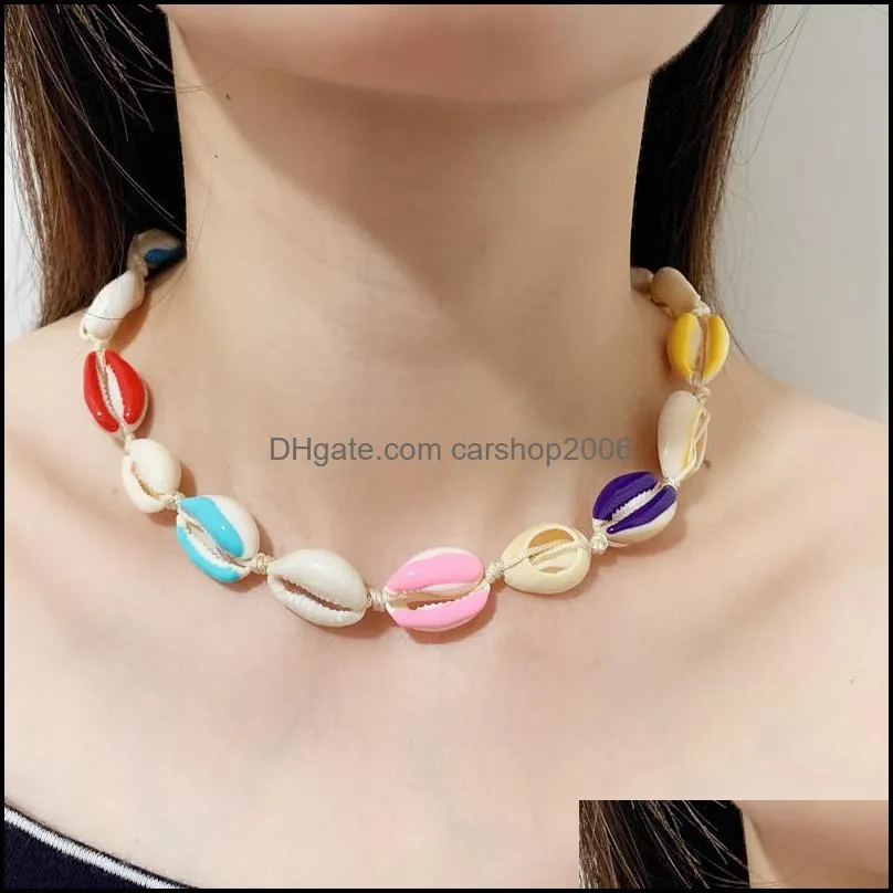 Colorful Pearl Shell Choker Necklace Rope Chain Bohemian Natural Collar Seashell Necklaces Women Summer Beach Party Statement Jewelry