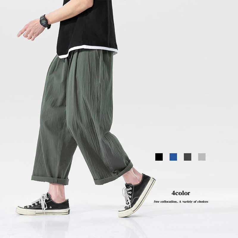 Summer Baggy Joggers Cotton Harem Pants Men Harajuku Plus Size Casual Drawstring Waist Black Wide Leg Trousers 4XL 5XL 210528