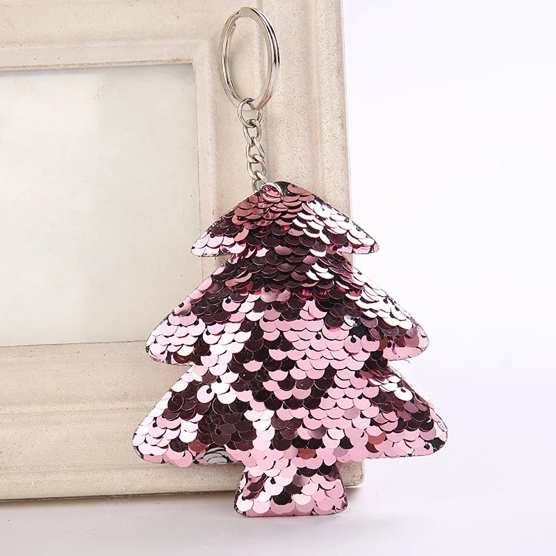 Pink Sequin Christmas Tree Keychain