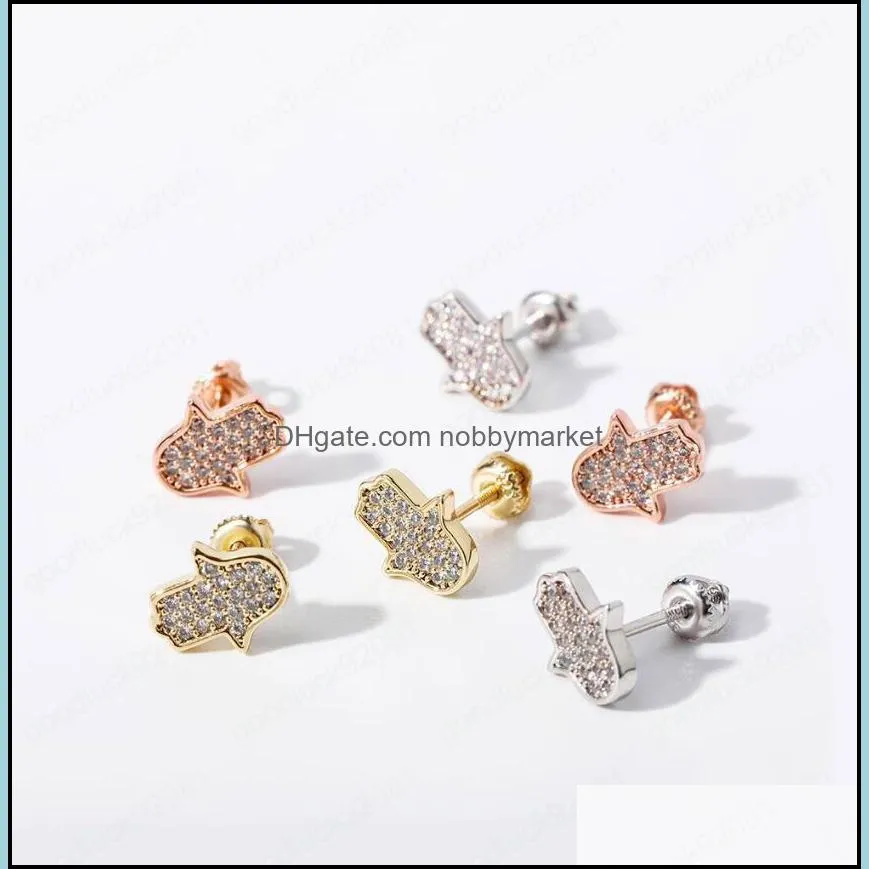Ins new 925 Sterling Silver full diamond women`s Earrings hip hop simplicity 18K Gold Plated women`s Earrings