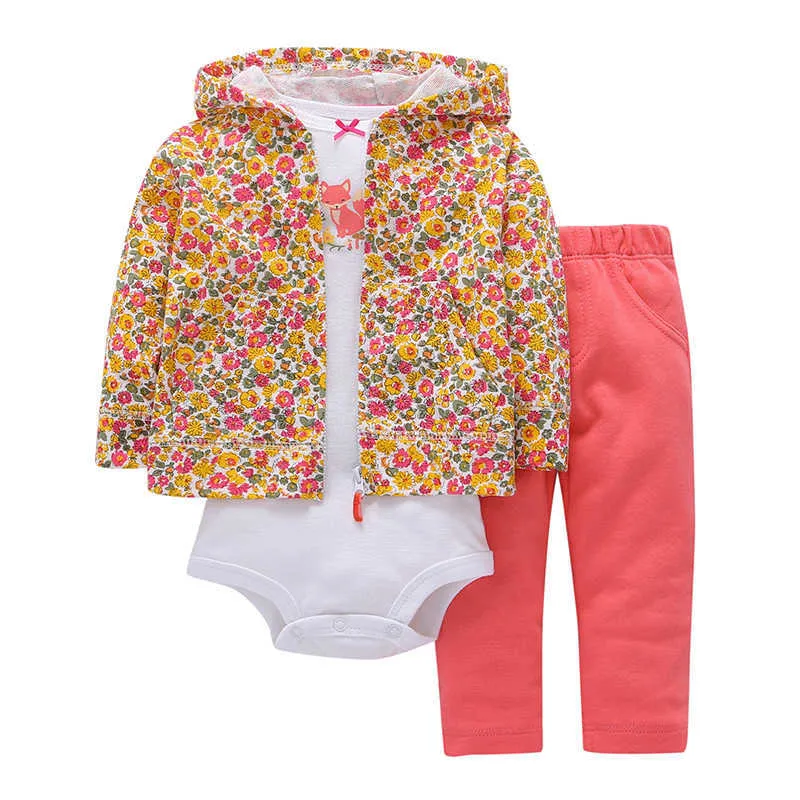  Spring Autumn kids Baby boy girl Clothing Suit Long Sleeve Printing hooded coat+bodysuit+pant bebes 3 pieces newborn set