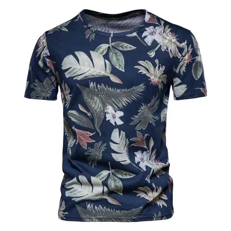 AiopesonプリントTシャツ男性カジュアル100％コットンOネックハワイスタイル衣料品サマーストリートウェアS Tシャツ210716