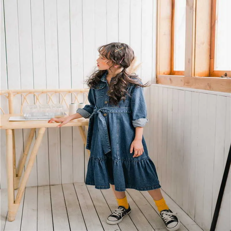 Charming Denim Dress For Girls Long Sleeve Spring Outfit