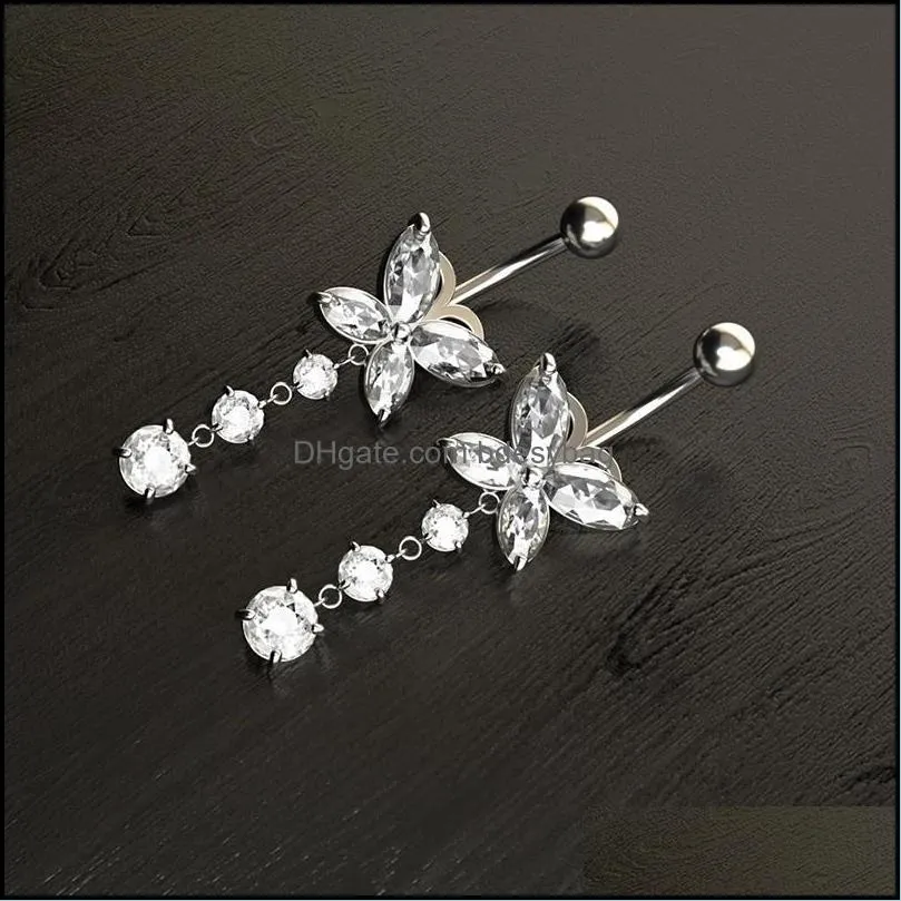 Shiny Butterfly Women Belly Button Ring Beautiful Navel Piercing Body Jewelry Navel Bell Button Rings Crystal Gold Silver