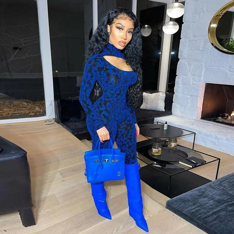 2021 Womens Leopard Bodycon Leopard Print Jumpsuit With Hollow Out