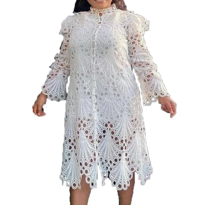 Этническая одежда африканские платья для женщин 2021 летняя мода стиль кружева белое платье одежда