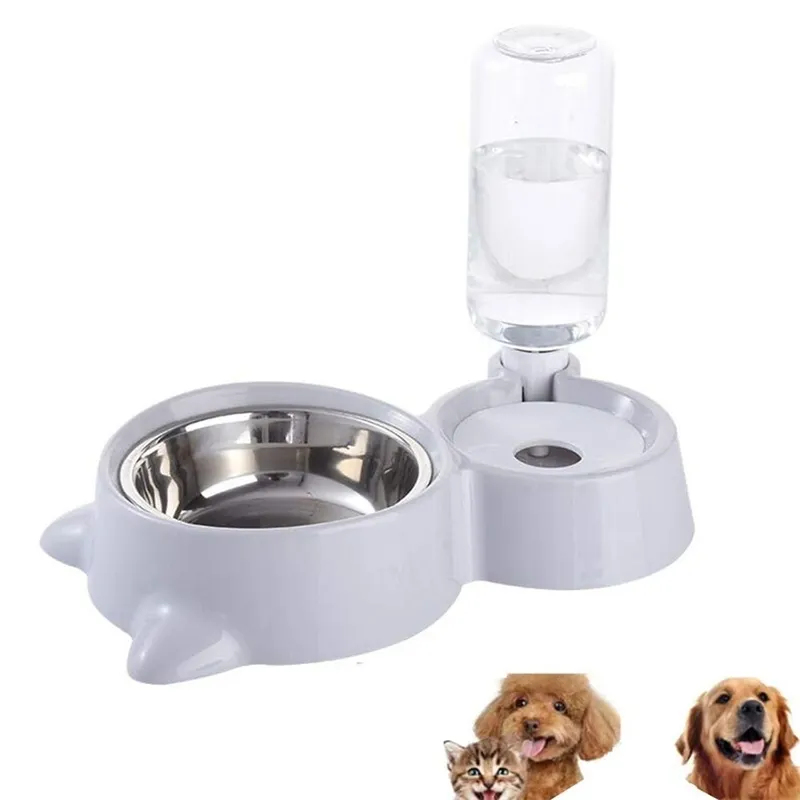 Bol pour chien Détachable Pet Bouteille d'eau potable automatique Double bol pour chat Bouche non mouillée pour chien Chat Alimentation Plats Fournitures pour animaux de compagnie Y200922