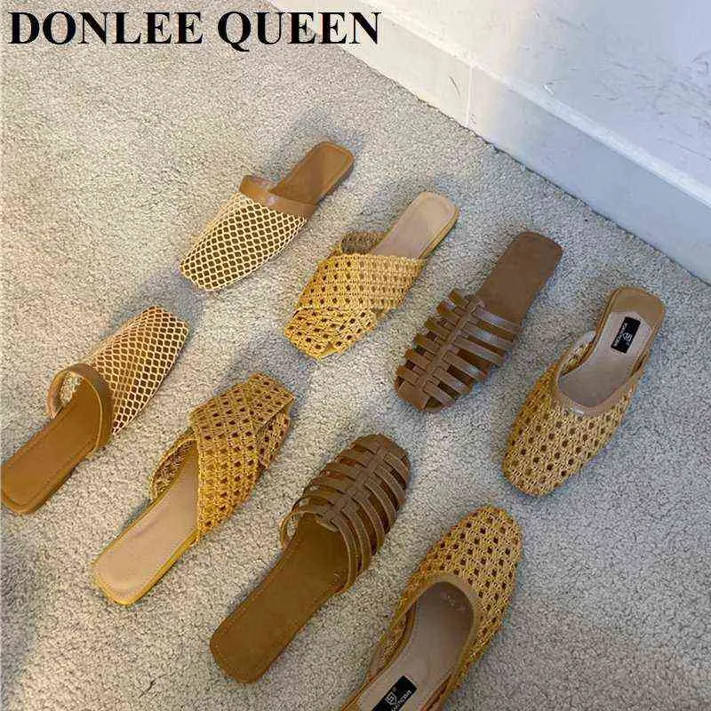 Pantofole Vero Chinelos de Moda Cana Tecelagem Mule Sapato Designer Feminino Slide Slide Senhoras Marca Chinelo Casual Flip flops sandalias mujer 220307