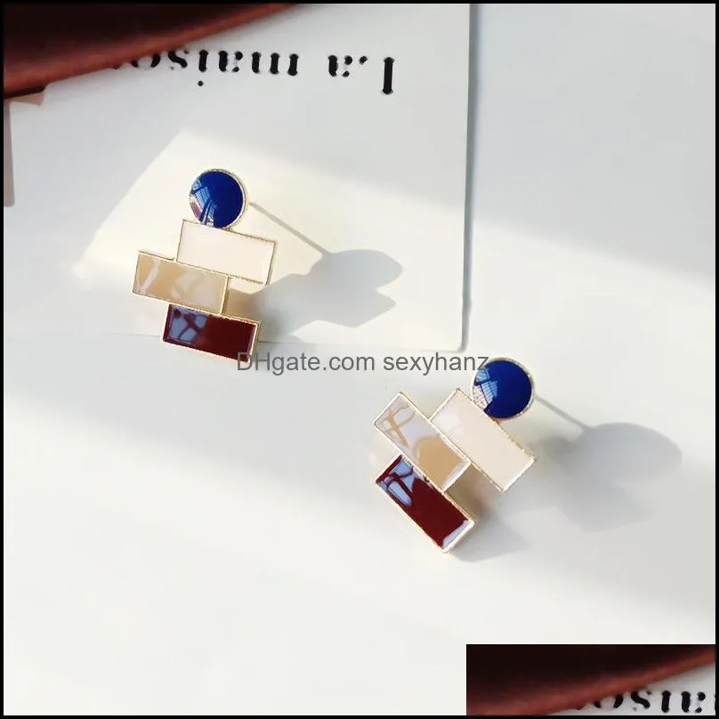 S1777 Hot Fashion Jewelry S925 Silver Post Earrings Glazed Contrast Color Geometric Stud Earrings