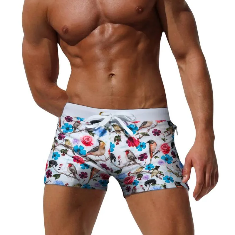 Men's Swimwear Men Printed Sea Vacation Leisure Shorts Male Beach Briefs Man Spa Bathing Swimsuits Boardshorts Pockets Surfing Trunks