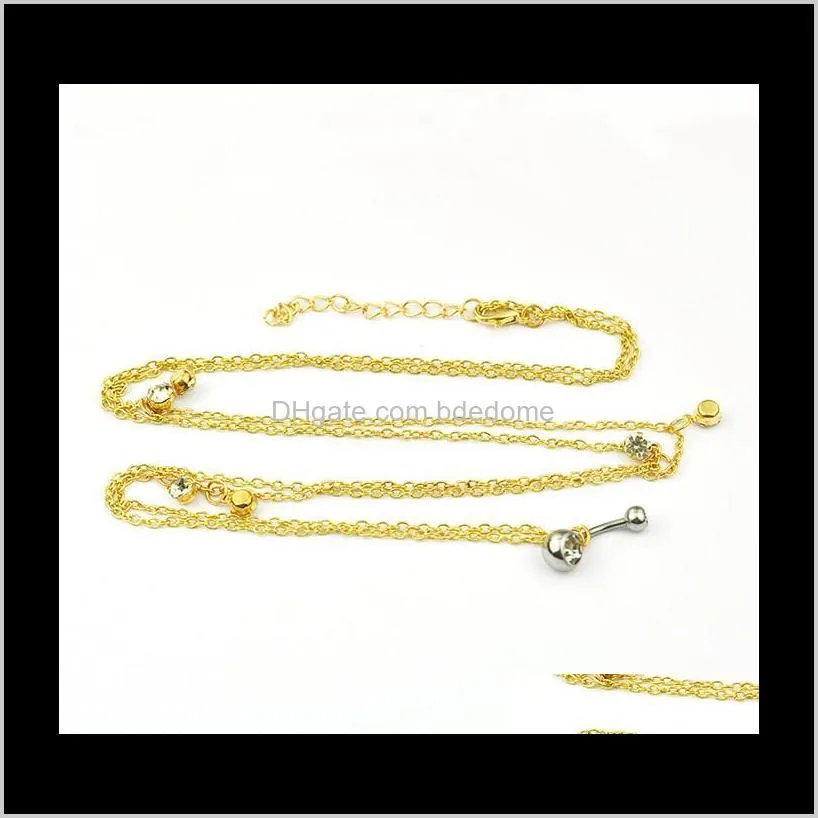 blingbling diamond belly button nail waist chain silver navel body chain belly button gold chain two colors to choose! eub