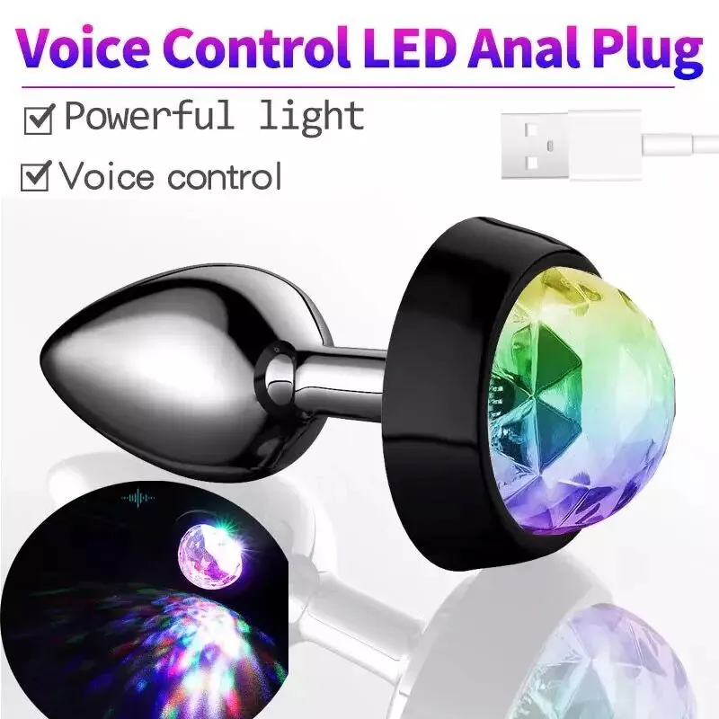 LED Butt Fişler Aydınlık Metal Anal Fiş Ses Kontrolü Ile Çiftler Için Seks Oyuncakları