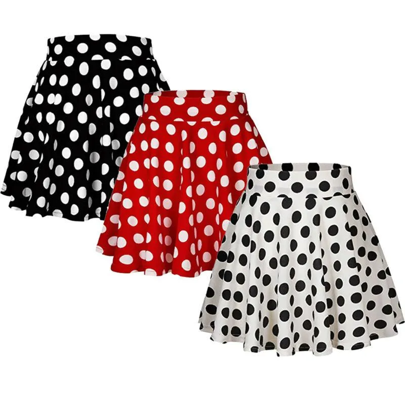 Kjolar kvinnor damer mini flicka korta klädkläder casual polka dot fritid tryck röd vit svart a-link tutu sundress