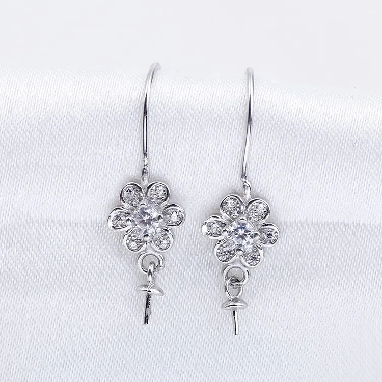 Sterling 925 paramètres élégant Style fleur perle crochet boucles d'oreilles argent Zircon mode boucle d'oreille supports 5 paires