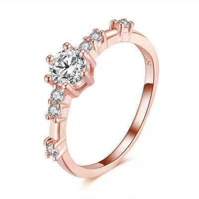 Womens Rings Crystal Jewelry Six claw ring plated small diamonds, Cluster For Female Band styles