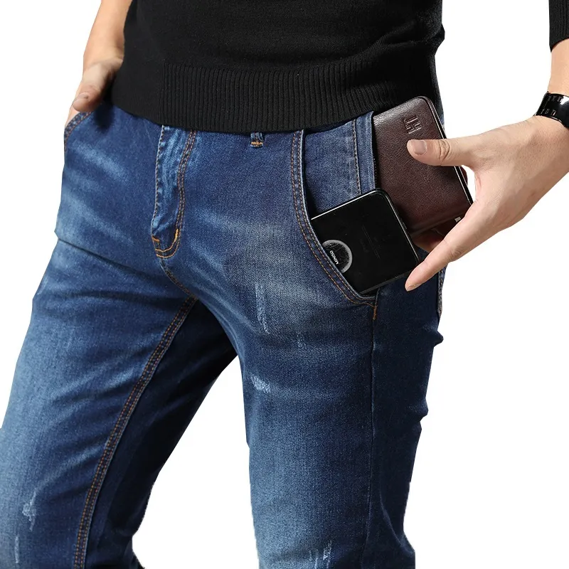 Mens Regular Fit Jeans kläder plus manlig höst elastisk stretch denim rakt ben klassisk cowboy byxor stor storlek 40 42 44 48 210518