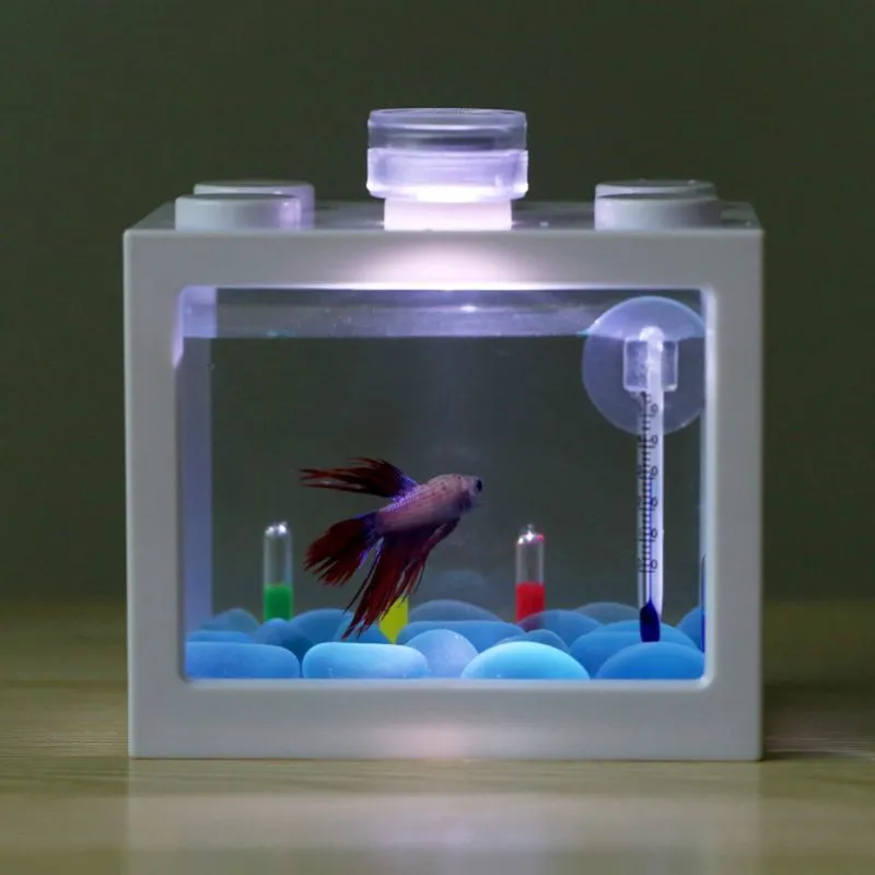 Mini acquario USB per acquario con lampada a LED Decorazione da tavolo da tè per ufficio domestico