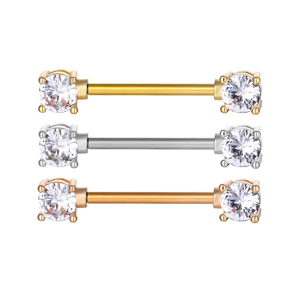 YYJFF D1016 Zircon Gem Nipple Ring 14Ga 16mm Comprimento Misturar Cores