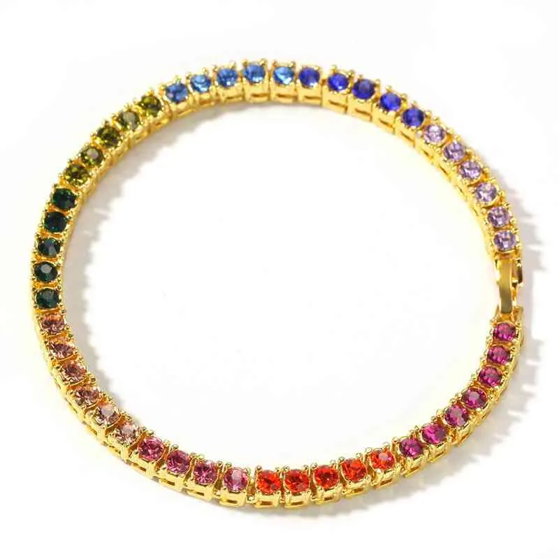 2021 Nieuwe collectie gepersonaliseerde heupen hop single rij 4mm kleurrijke regenboog tennis armband