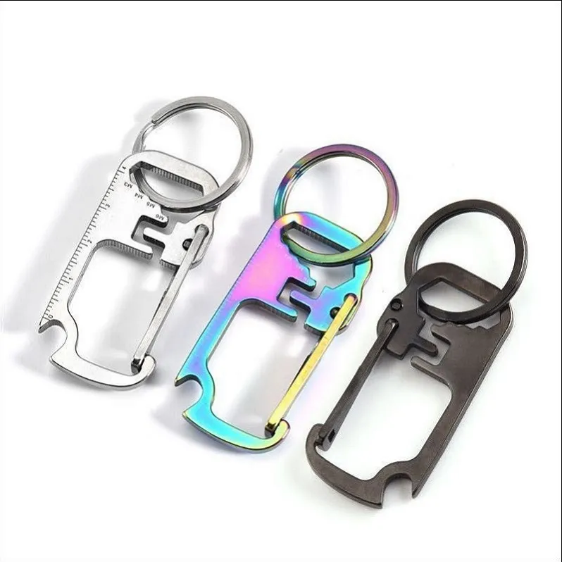 keychain Tools Stainless Steel multifunction bottle opener ruler wrench key ring outdoo durables
