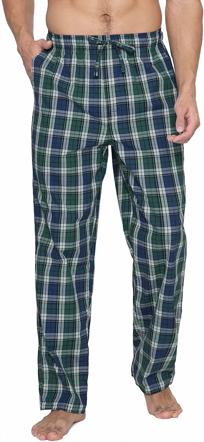 LAPASA Mens 100% Cotton Woven Plaid Pajama Lounge Sleep Pants PJ