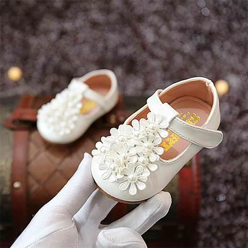 Mädchen Blumen Perle Baby Kleinkind Schuhe Kinder Lederschuhe des Herbstes Neue Kinder Prinzessin Schuhe 210326