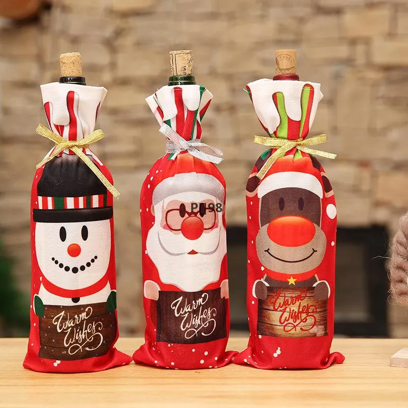 1pc Christmas Red Wine Bottle Cover Bag Snowman Santa Claus Holiday Champagne Bottles Bags Xmas Home Decorations wzg LLA9205