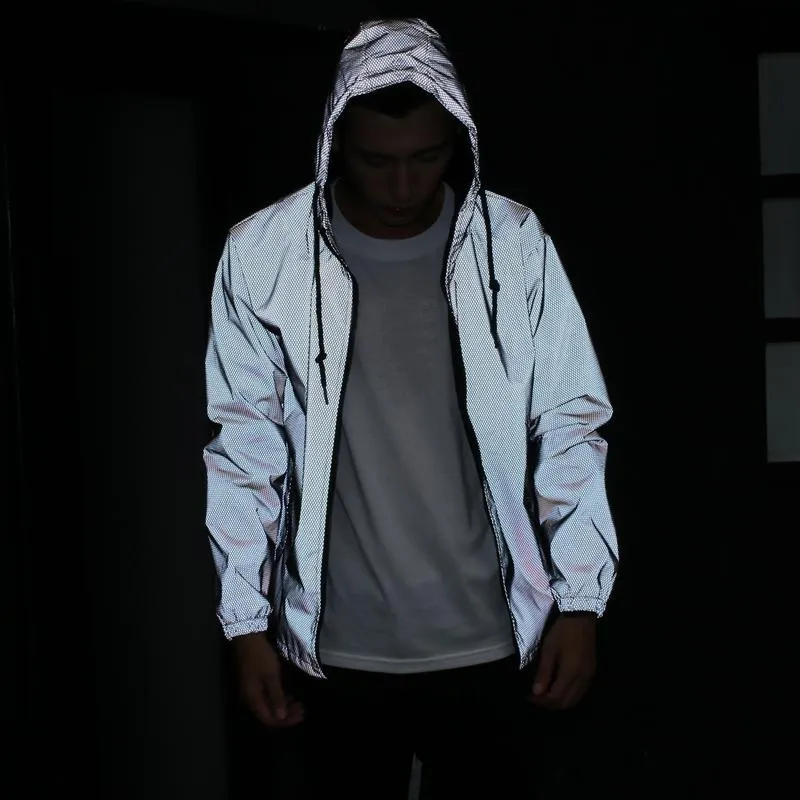 Impressão engraçada Jaqueta reflexiva Homens / Mulheres Marca Capuz Hoodie Casacos Casuais Noite Fluorescen Windbreaker Veste Homme Homens Casacos