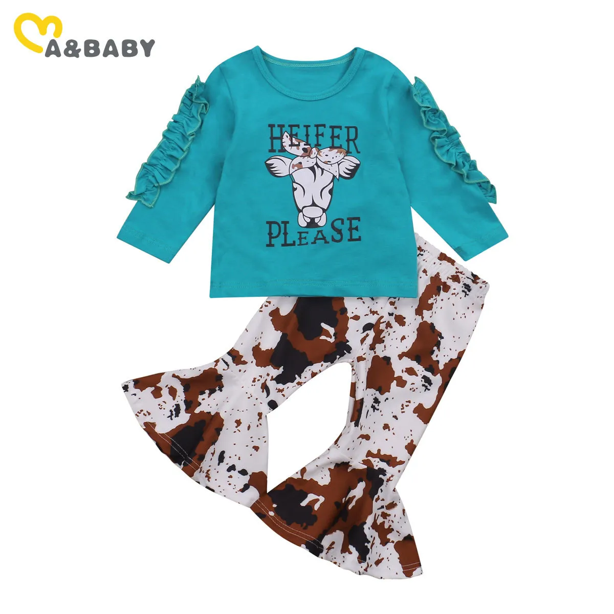 6m-5y outono primavera toddler criança garoto meninas conjunto de roupas dos desenhos animados manga comprida tops flare calças roupas trajes infantis 210515