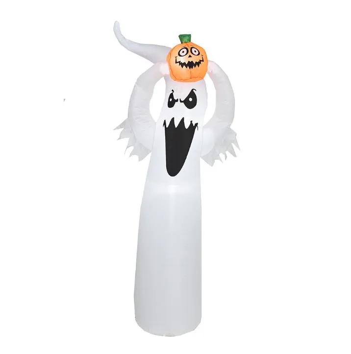 Skrämmande Halloween Uppblåsbar Spök-Pumpa Kombination Festdekoration LED-lampor Spränga Inomhus Utomhus Gräsmatta Festlig Atmosfär Deocr 5,9 fot Vit