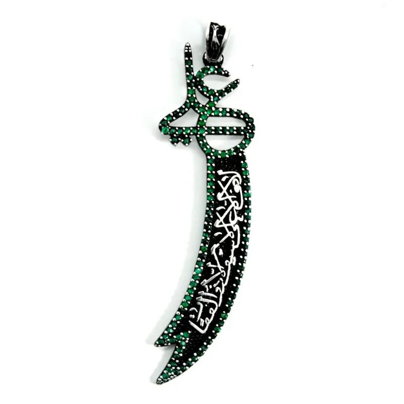 Étage noir Zulfiqar épée pierre pendentif en argent Hz Ali collier pointe Chains185S