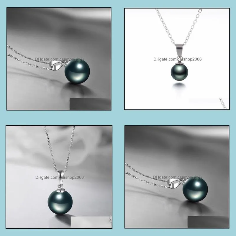 10mm 12mm Black Shell Beads Pearl Pendant Necklace Women`s Gift Bridal Jewelry