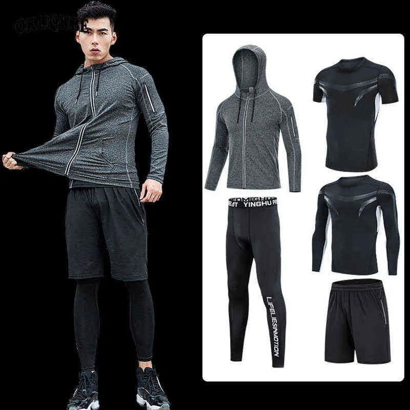 Man Sportkläder Hooded Gym Kläder Reflekterande Quick-Dry Workout Kläder Svart Grå Träning Jogging Running Sport Sats Män M-4XL G1209