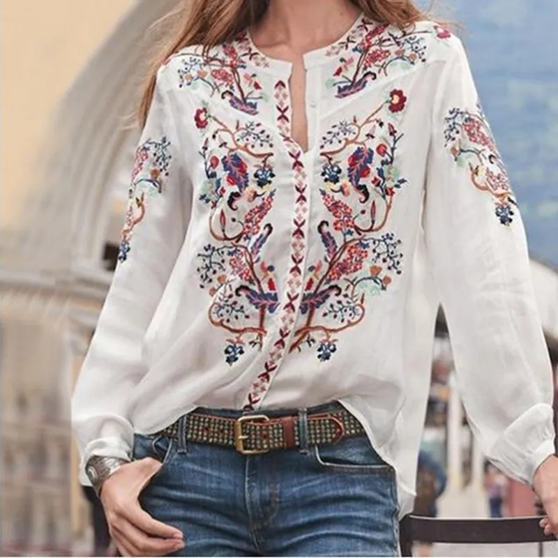 Mujeres Bohemia Ropa Blusa Camisa Vintage Impreso Tops Se oras