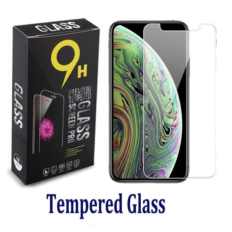 För iPhone 13 12 11 Pro Max XS Max XR 8 7 Plus Samsung A12 A32 A52 A21 A11 Temperat glasskärmsskydd 0,33 mm 2,5d 9H med papperspaket