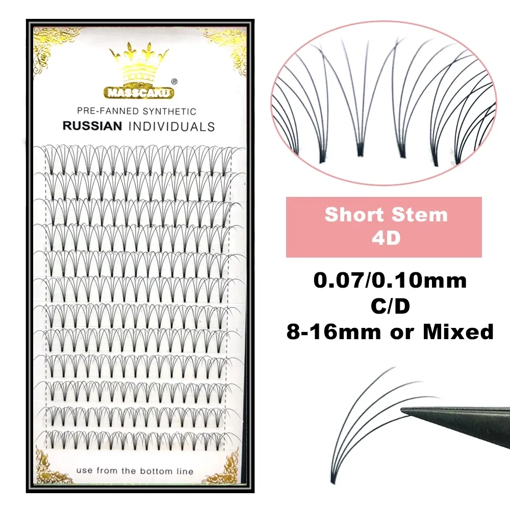 3D / 4D / 5D / 6D / 10D Premade Lashes Szerokie wachlarze Rzęsy z krótką łodygą Rosyjska objętość Przedłużanie rzęs Faux Mink