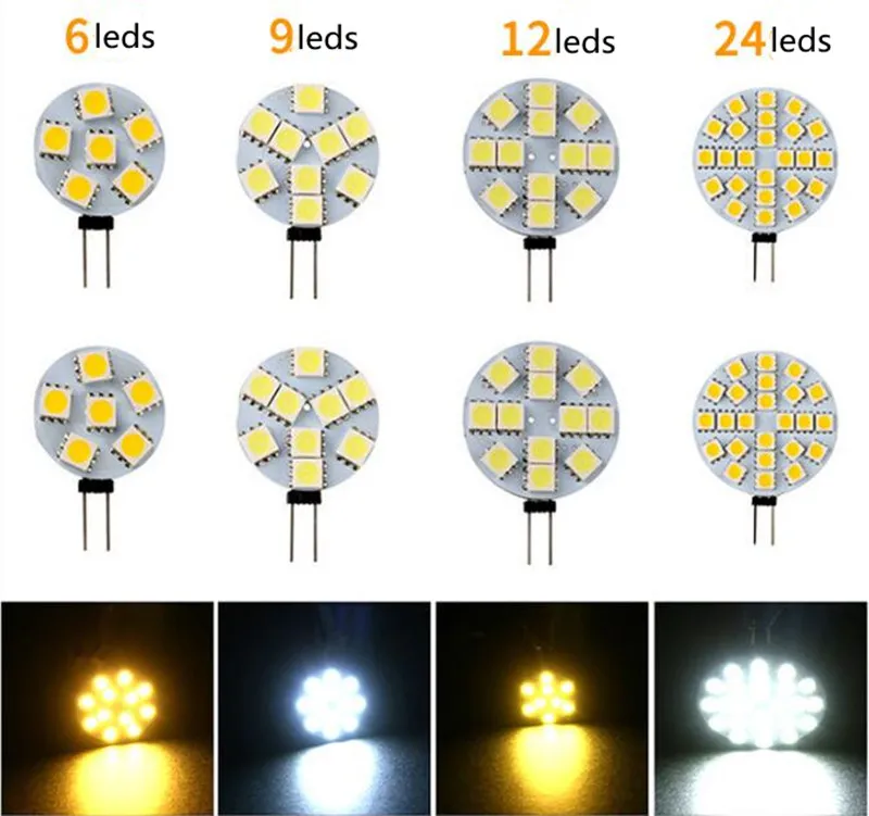 10pcs LED Lampadine G4 5050 SMD 6 9 12 24 led 12V AC DC Sostituisci lampadina alogena Luci Spotlight