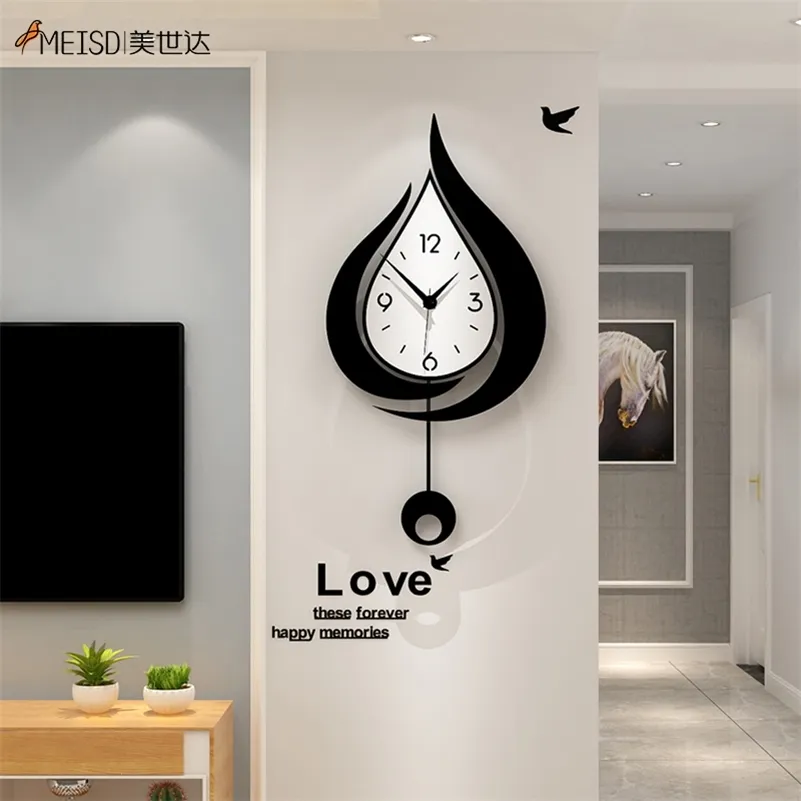 Meisd Nordic Design Horloge Creatieve Quartz Silent Wall Clocks Pendulum DIY Stickers Home Decor Woonkamer Horloge 210325