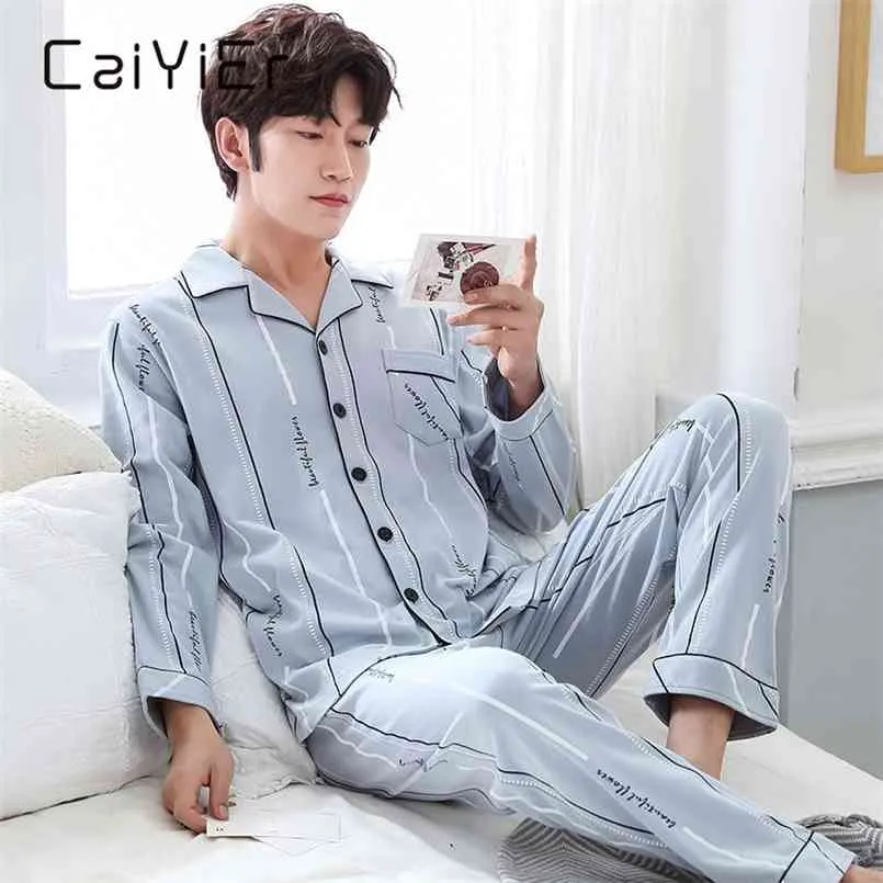 CAIYIER Automne Hiver Hommes Pyjamas Ensemble Col Rabattu À Manches Longues Pantalon Vêtements De Nuit Loisirs Pyjama Nuit Pijamas Home Wear 3XL 210812