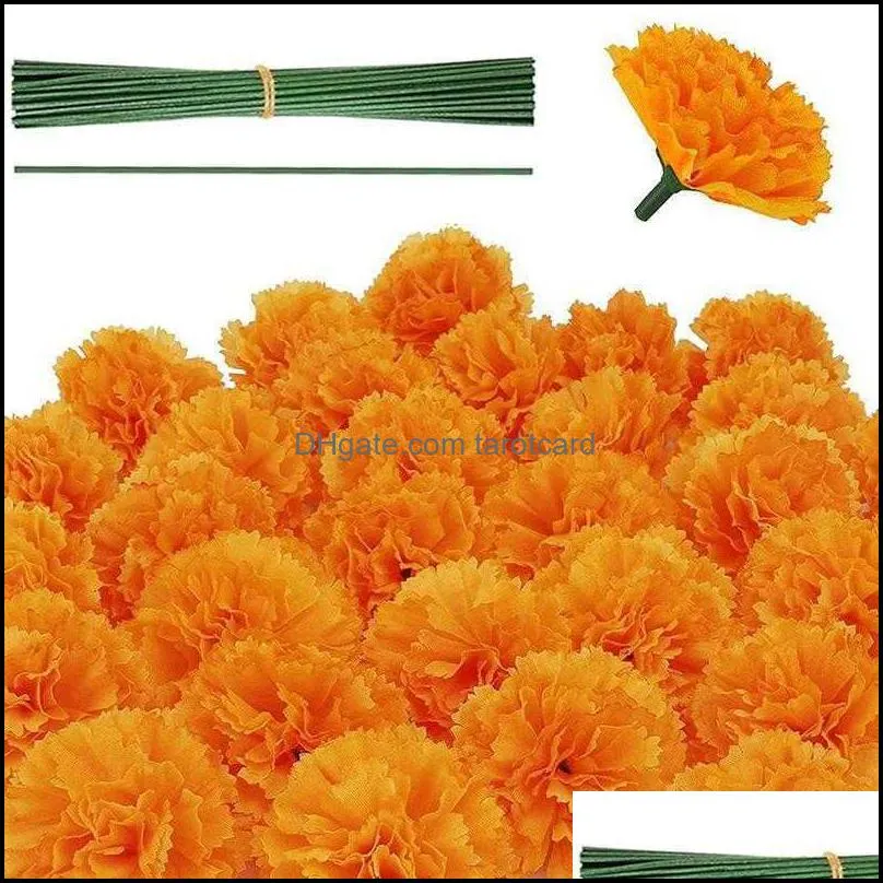 50Pcs Marigold Artificial Flower for Diwali Home Decor DIY Wreath Garland Craft Christmas Wedding Party Decoration 220110