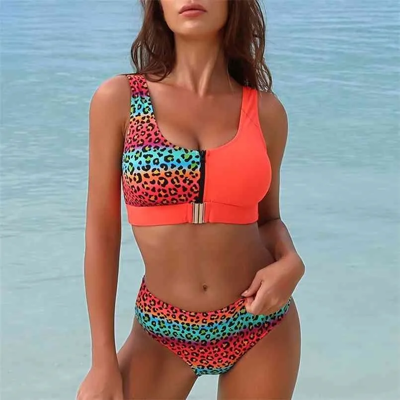 Wysoka talia Bikinis Zestaw Swimsuit Push Up Swimsuit Kobiet Plus Size Stroje kąpielowe Kobiety Sexy Biquini Leopard Kostium kąpielowy 210630